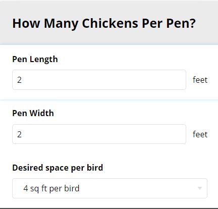 Screenshot of the "chickens per pen" calculator